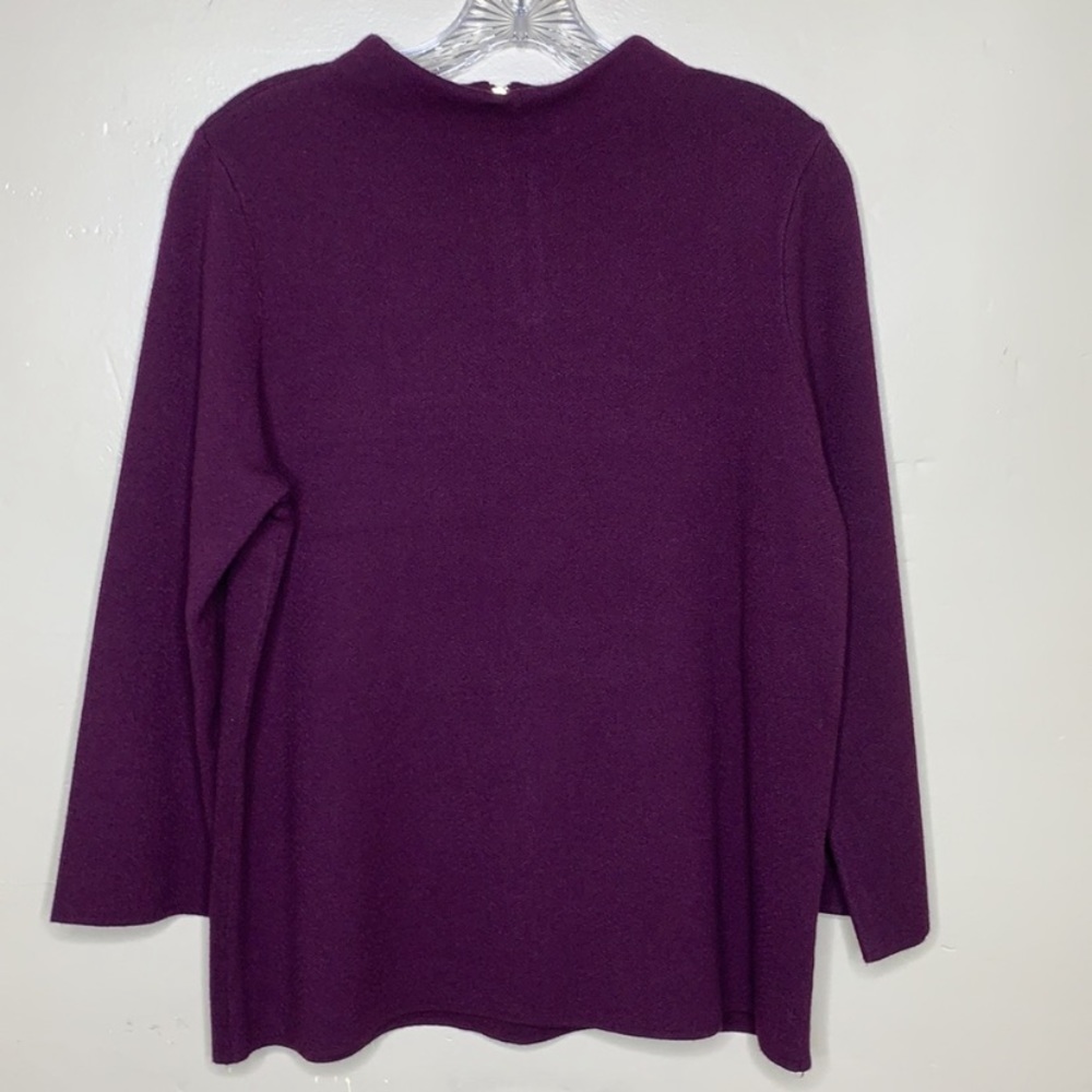 CHICO’S Sweater Plum Mock Neck 3/4 Sleeve Exposed Back Zipper Winter Wardrobe 8